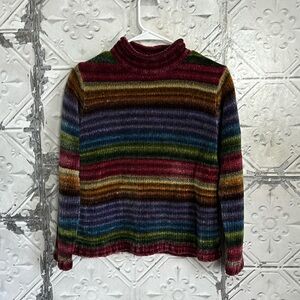 Vintage chenille multicolor striped turtleneck